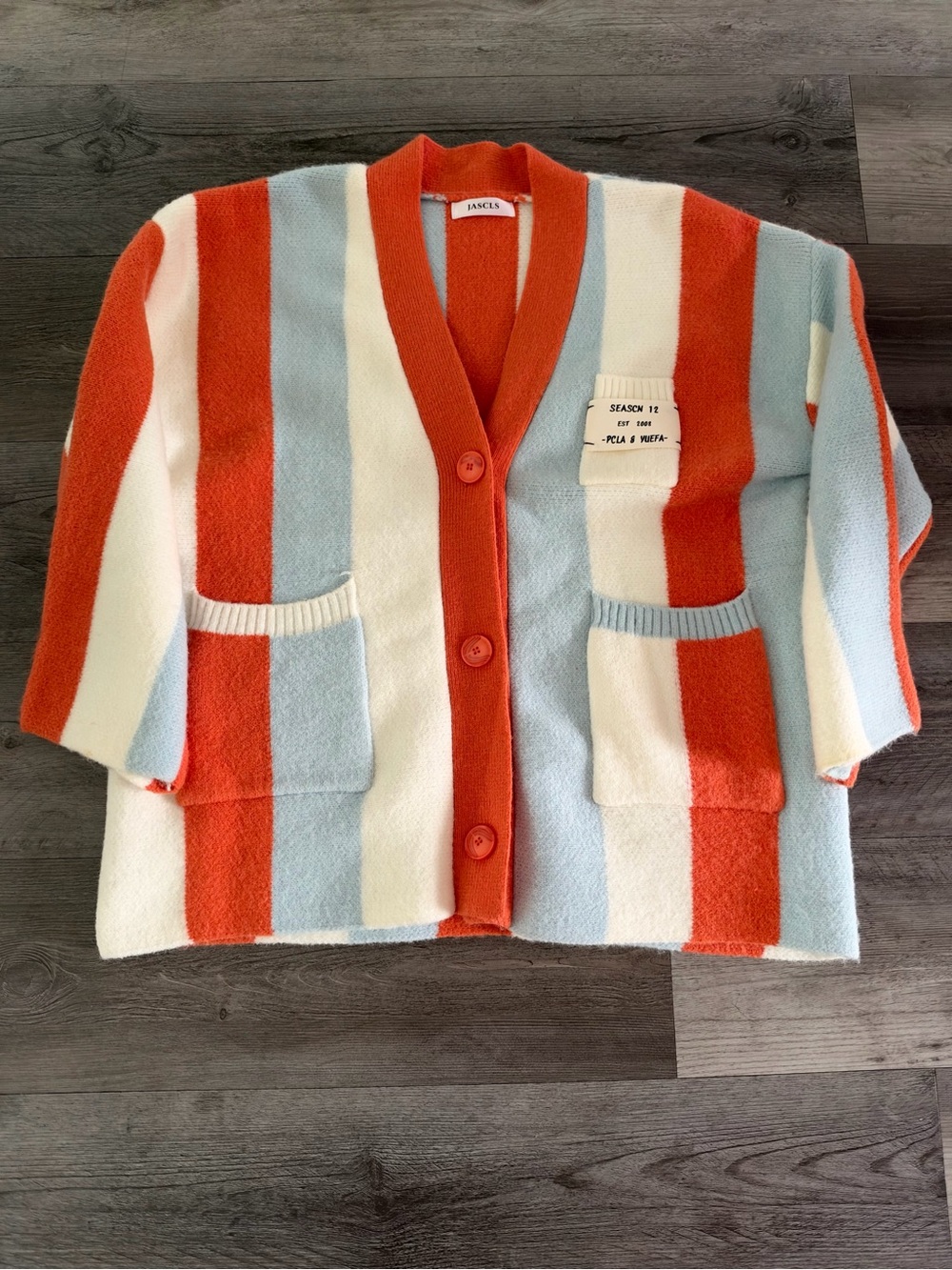 Striped Button-Front Women's Cardigan Sweater - Orange, Light Blue & Cream